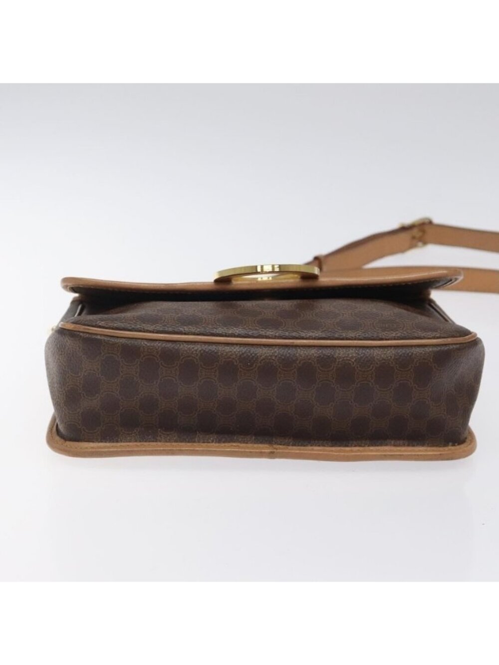 Authentic CELINE Macadam Canvas Shoulder Bag PVC Leather Brown Gold - Picture 12 of 16